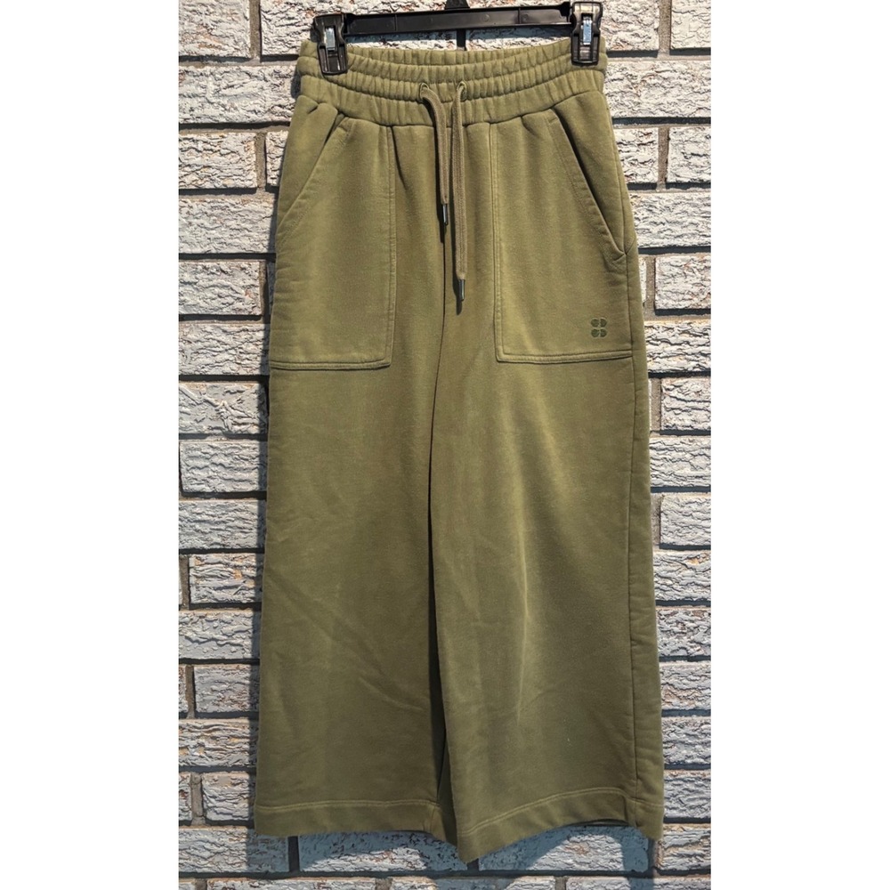 Sweaty Betty London Olive Green Wide Leg Cropped Sweatpants XXS Loungewear